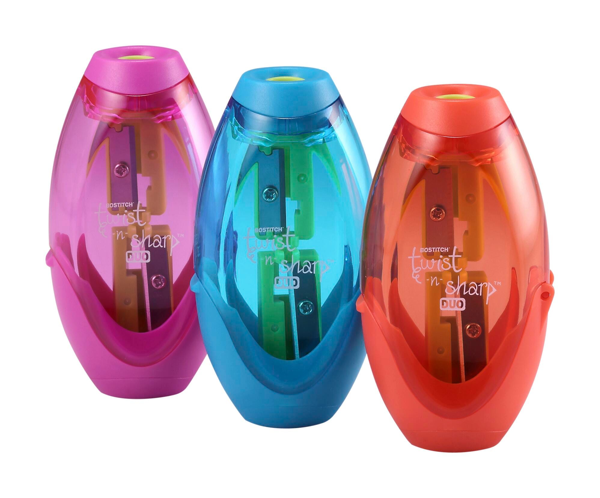 Bostitch Twist-n-Sharp Duo 2-Hole Pencil Sharpener, Assorted Colors, Item Number 2005934